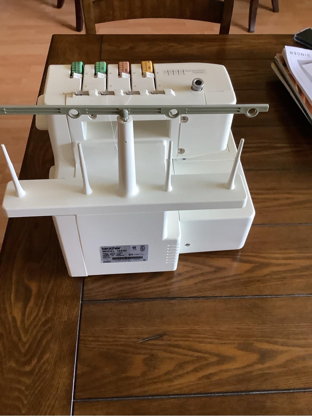 Brother serger with yellow, orange, green and teal dials - Picture 3 of 13